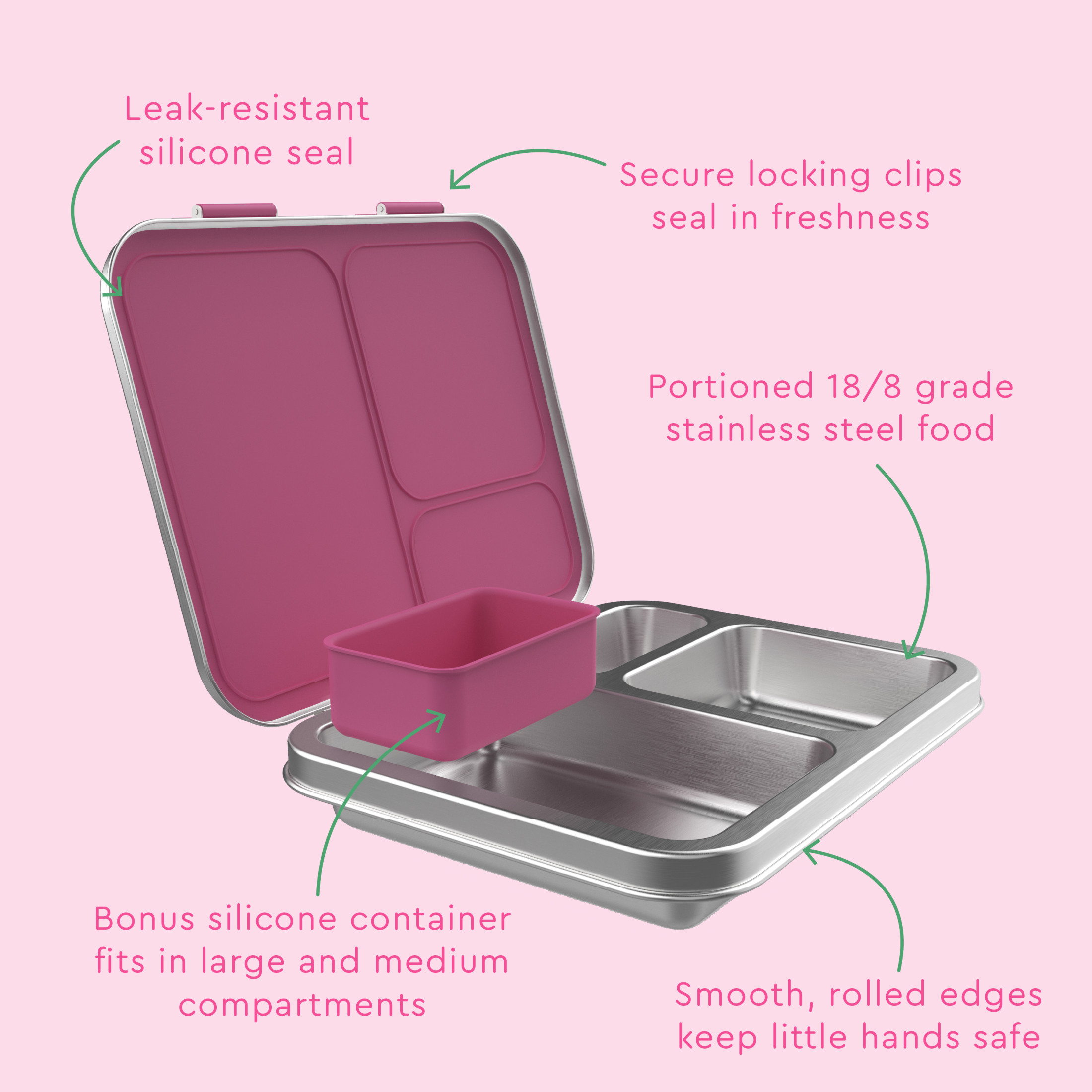 Bentgo Kids Stainless Steel Lunch Box - Fuchsia photo 5