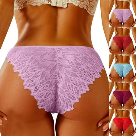 Kmdttou Underwear Women Pack Sexy Lace High Cut Panties Comfort Bikini Panty Stretch Underpants Breathable Ladies Briefs (Available in Plus Size) Purple-S