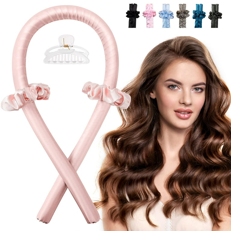 Heatless hair curler, long short hair sleep curler, overnight satin  heatless curling set with clip, hair curlers to sleep in（pink）