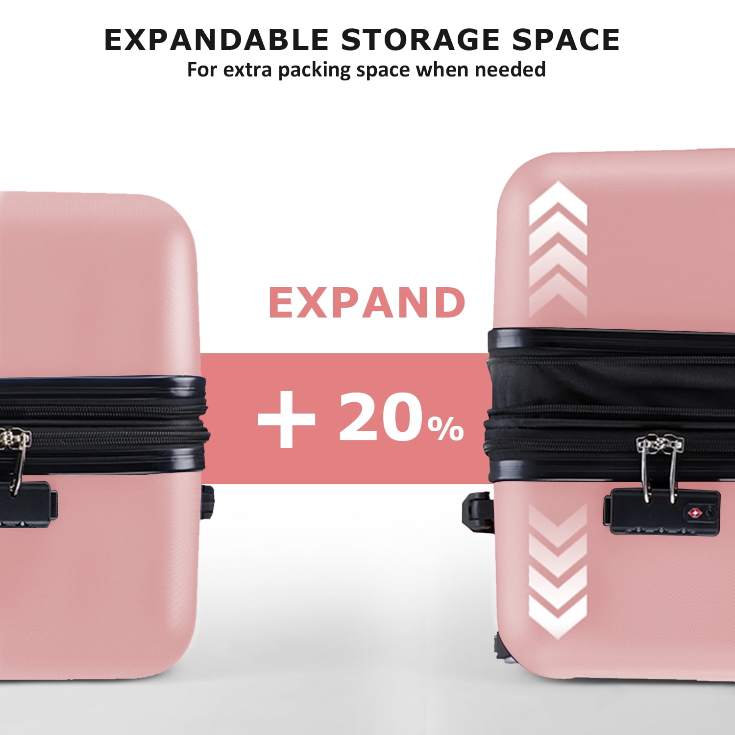 Beddle 20" Hardshell Carry on Luggage, Lightweight Expandable ABS Suitcase with Spinner Wheels & TSA Lock,Pink