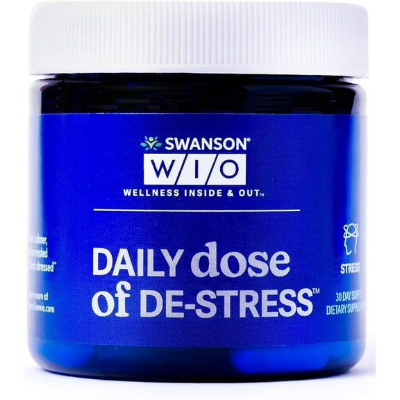 Swanson WIO DAILY dose of DE-STRESS Stress Support, Relaxation, Feel Calmer, Rest Better, Less Stress, Lactium® Milk Protein Peptide, Adaptogen, Mental Wellness, 30 Capsules (30-Day Supply)