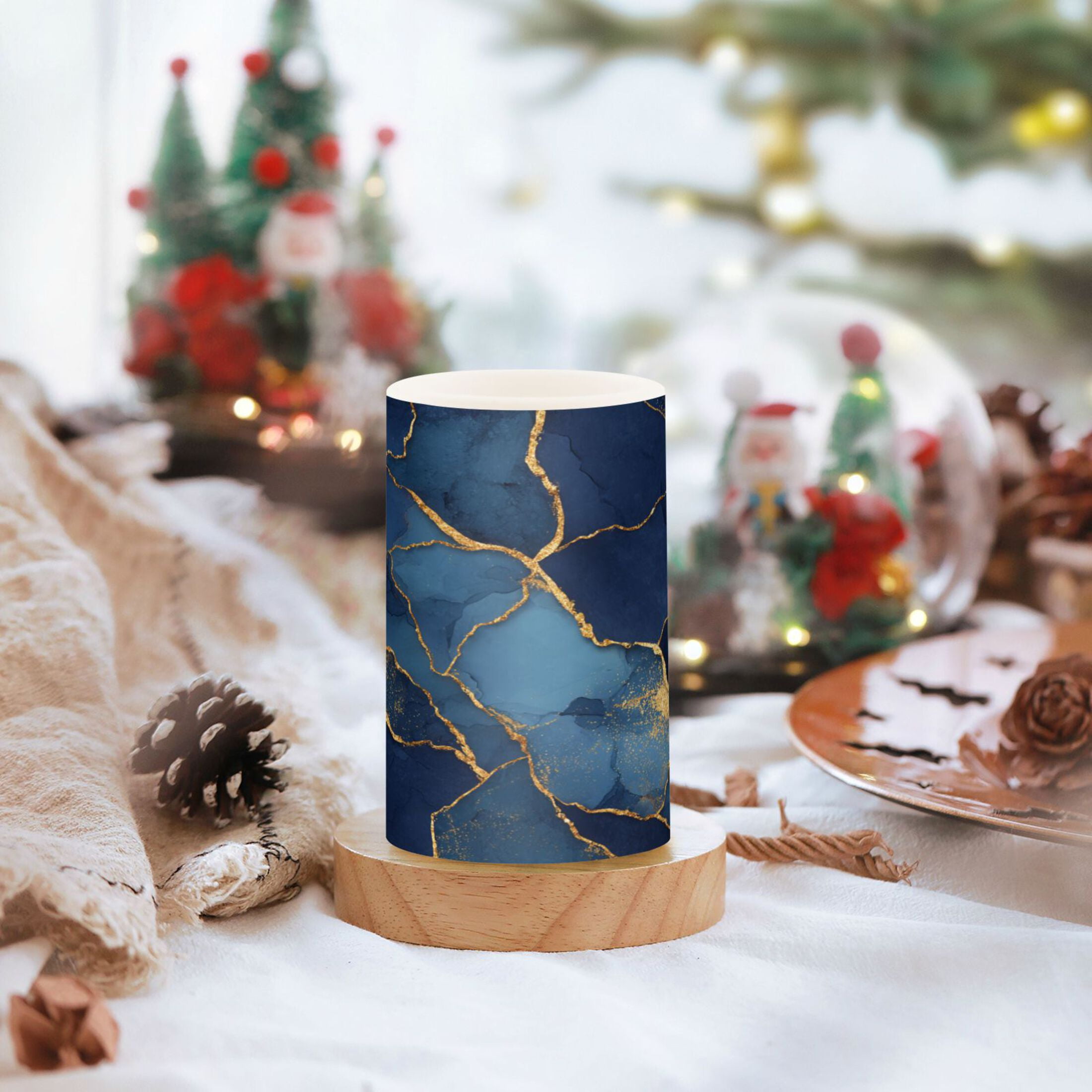 2 PCS LED Flicker Flameless Candle with Remote Control Realistic 3D Wick LED Window Decoration Candle Set for Wedding Table Home Decor Favors Dark Blue Marble Veins