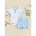 thumbnail image 4 of Hirigin Newborn Baby Boy Girl Clothes Set Ribbed Short Sleeve Striped Romper Top and Shorts 3 6 9 12 18 Months Casual Summer Outfits, 4 of 8