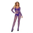 thumbnail image 2 of adviicd Plus Size Fishnets womens Rhinestone Long Sleeve Fishnet Bodysuit Purple One Size, 2 of 4