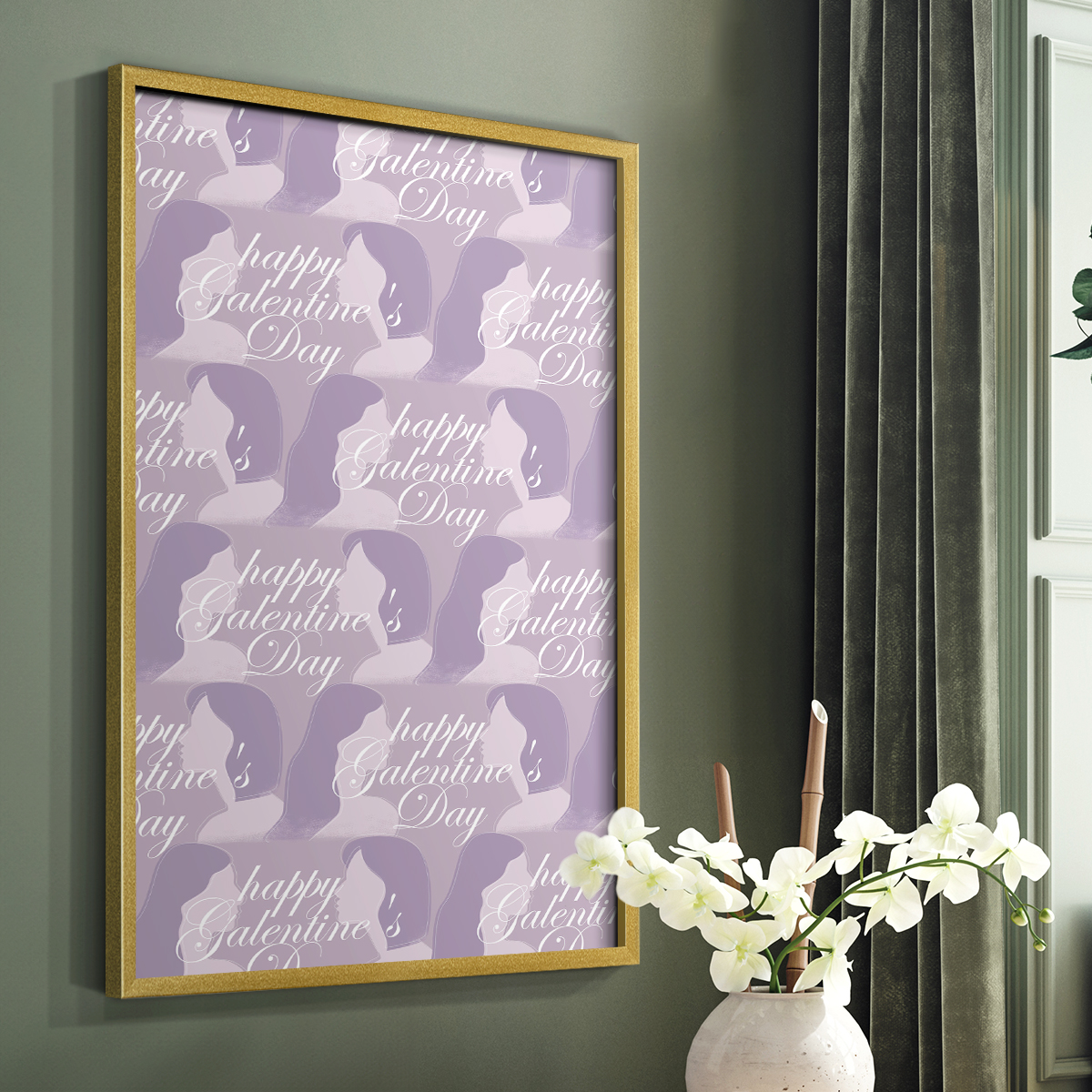 Happy Galentine's Day Collection E Framed Print in Gold Solid Wood Framed Print No Nail Hanging
