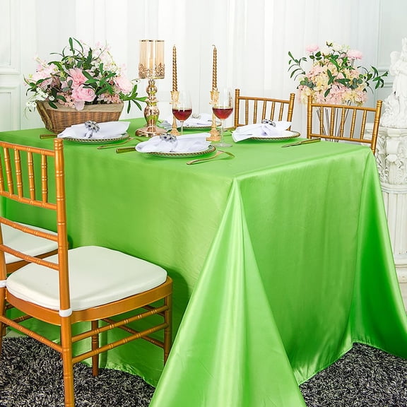 Wedding Linens Inc. 72" x 120" Satin Rectangular Table Cover Tablecloth - Apple Green