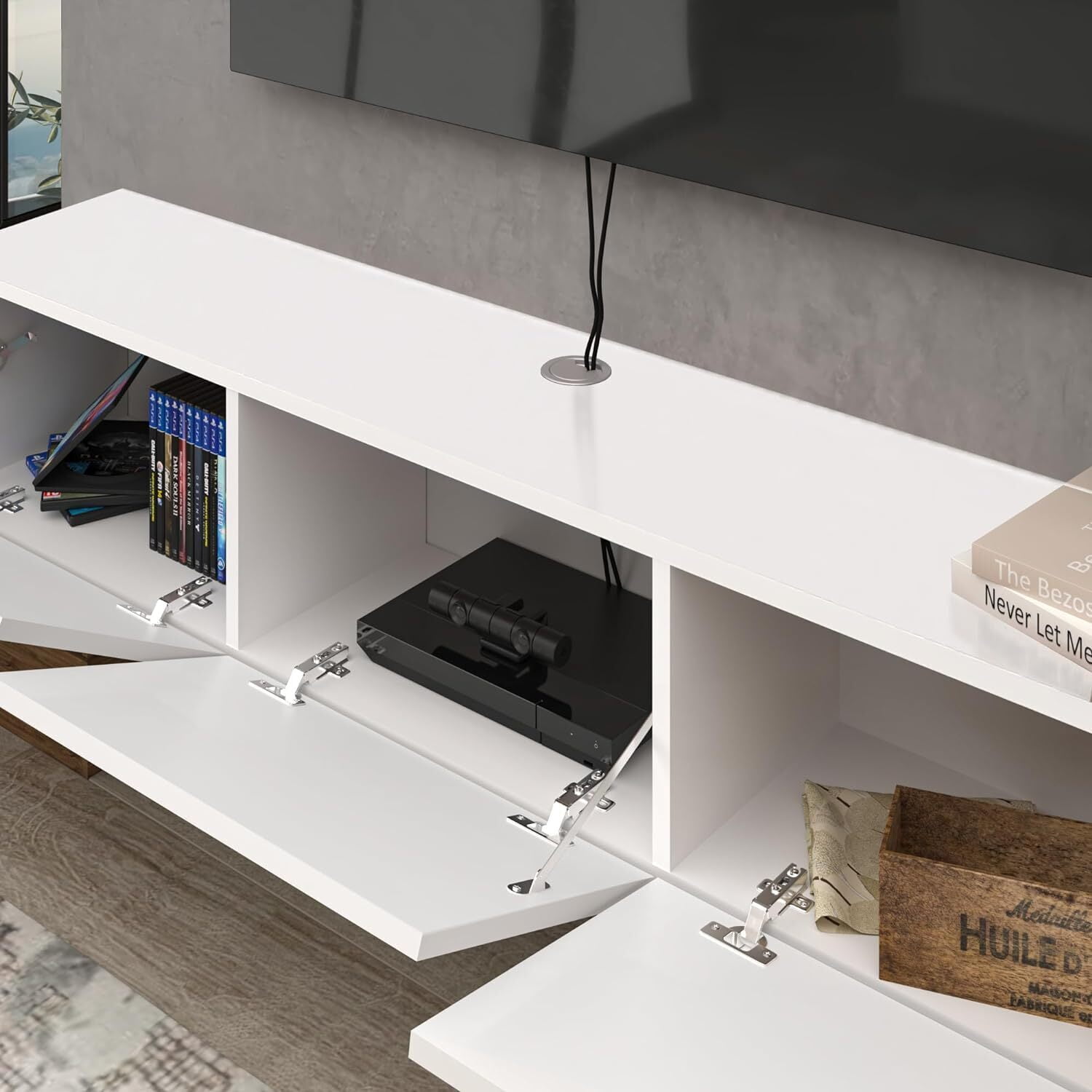HomeStock Artisanal Abode Floating TV Stand, TV Stand up to 75 inch TV, Floating TV Stand Wall Mounted, Floating Entertainment Center, Floating Shelf for Under TV, Floating TV Console-Color:White