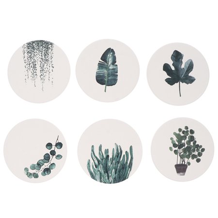 

Hemoton 6Pcs Nordic Style Green Plant Pattern Coaster Ceramic Heat Insulation Cup Mat
