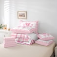 thumbnail image 5 of Feelyou Teens Ribbon Monogrammed Bedding Comforter Set 7-Piece, Pink Initial Letter W King Bedding Sets, Cartoon Cute Plaid Reversible Bed Sheets, Lightweight Room Decor, 5 of 7