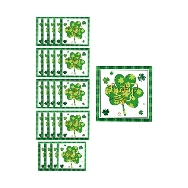 D Trefoil St Patricks Day Theme Party Tableware Disposable Napkins 20 Pack Green Design