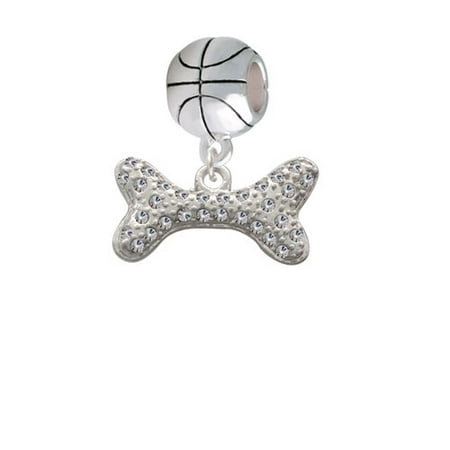Large Clear Crystal Dog Bone - Basketball Charm Bead