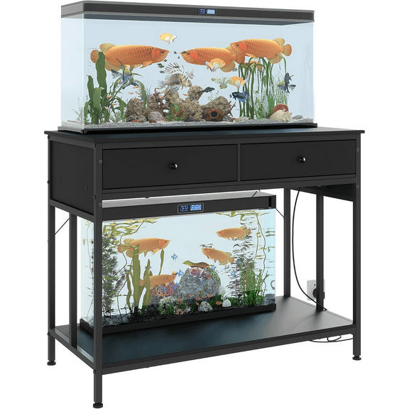 40 Gallon Aquarium Stand with Power Outlet,Metal Frame Fish Tank Stand with Storage Drawers,Double Turtle Reptile Terrariums Tank Stand,660LBS Capacity