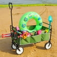 thumbnail image 6 of Collapsible Outdoor Utility Wagon Cart with 3 Side Pockets Cup Holders and Bundle Rope Reflection Belt, Large Capacity Folding Wagon Garden Shopping Beach Cart, Heavy Duty Foldable All Terrain (Green), 6 of 10