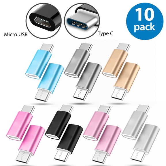 10x Afflux USB-C Connector Aluminum USB Type C Male to Micro USB Female Adapter Charge Sync Converter For Samsung Galaxy S8 S8 Plus Nexus 5X 6P LG G5 G6 V20 HTC M10 Google Pixel XL OnePlus 2 3
