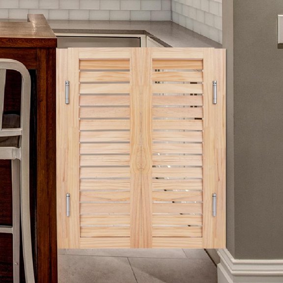 Bar Saloon Swinging Doors Cafe Doors, Louvered Cafe Door, Room Divider, Interior Swing Solid Wood Door, Entrance Partition for Hallway Kitchen Doorway Bar (Wood Color, 29.5x35.4in)