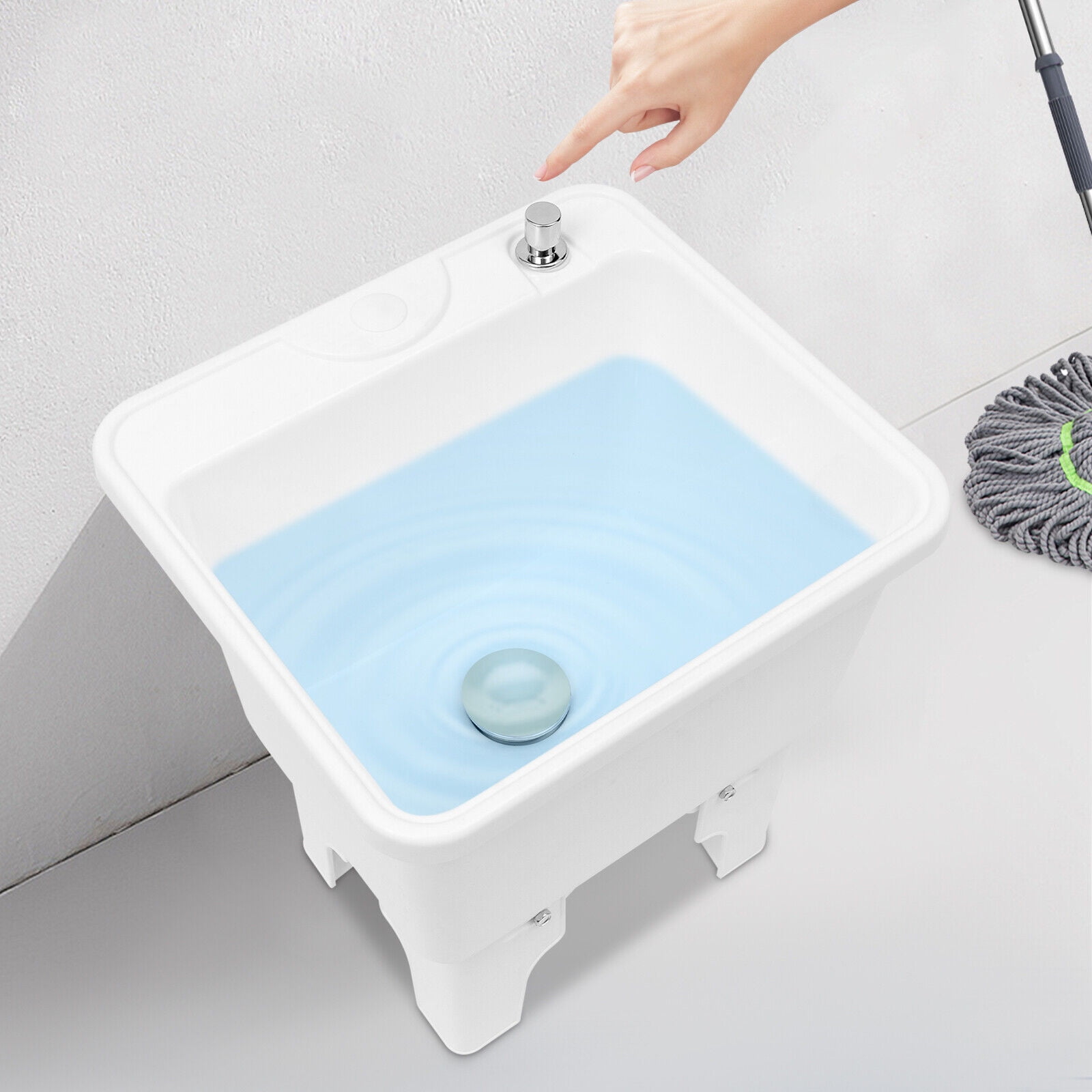 Commercial Mop Sink with One-Touch Drain, Large Diameter Debris-Filtering Outlet, Smooth Edges for Safety, Ideal for Bars, Patios, and Janitorial Closets