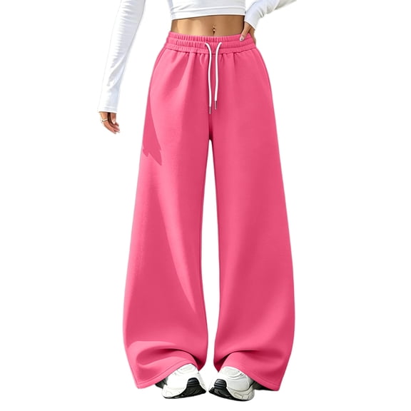 Women's Wide Leg Sweatpants Elastic Waist Drawstring Casual Joggers Loose Fit Track Pants Plus Size Comfortable Streetwear Hot Pink 3XL