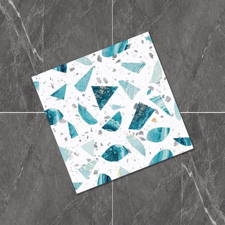 Zhuge Floor stickers self-adhesive living room floor beautification PVC tiles terrazzo texture anti slip decoration floor stickers waterproof (16 pieces, blue)