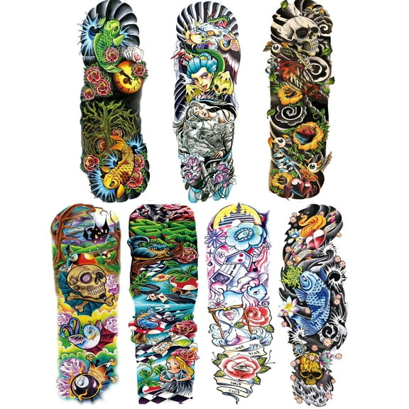 Water Color Tattoo Sleeve for Adults, Fake Temporary Tattoo Stickers