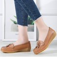 thumbnail image 3 of Mepaouo Women's Slip ons Low Wedges Leather Casual Loafer Shoes Nurse Work Walking Shoes(Brown,8), 3 of 5
