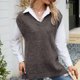 thumbnail image 3 of Chaleco De Mujer De Punto Con Cuello En V Dobladillo Dividido Sin Mangas Color Puro Chaleco Casual Suelto Suéter Gris XL, 3 of 6