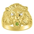thumbnail image 1 of RYLOS Rings Gold Plated Silver Lion Head Ring Diamonds in Eyes & Gemstone Mouth Fun Designer Rings Peridot Jewelry Size 13, 1 of 7