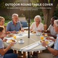 thumbnail image 3 of Round Outdoor Tablecloth with Umbrella Hole and Zipper, Farmhouse Beige Striped Tablecloth with Elastic Waterproof, Modern Minimalist Stripes Patio Table Covers for 55" - 60" Picnic Pool Tables, 3 of 9