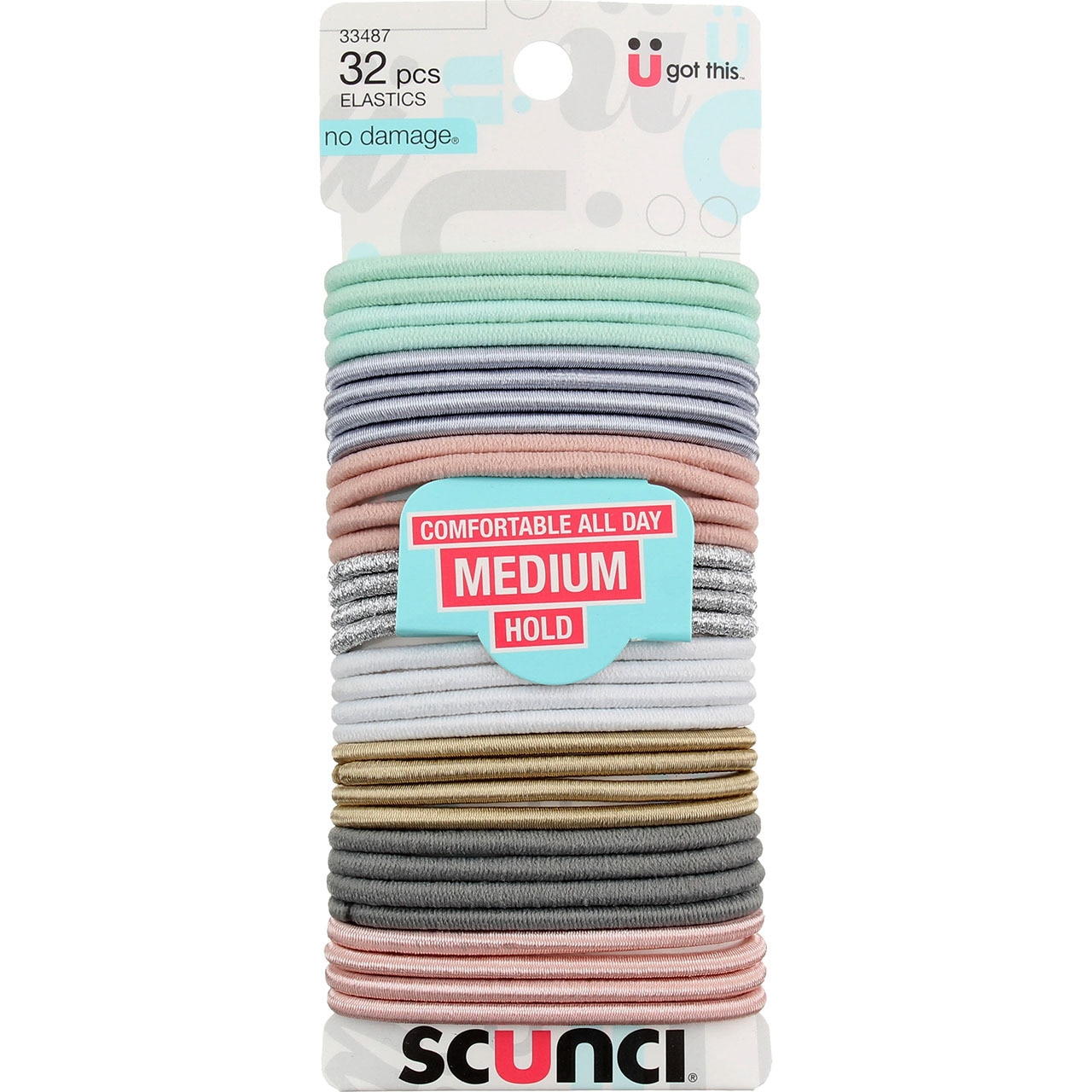 Scunci No Damage Medium Hold Hair Elastics, 32 Ct