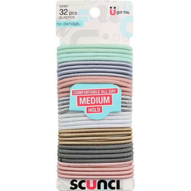 Scunci No Damage Medium Hold Hair Elastics, 32 Ct