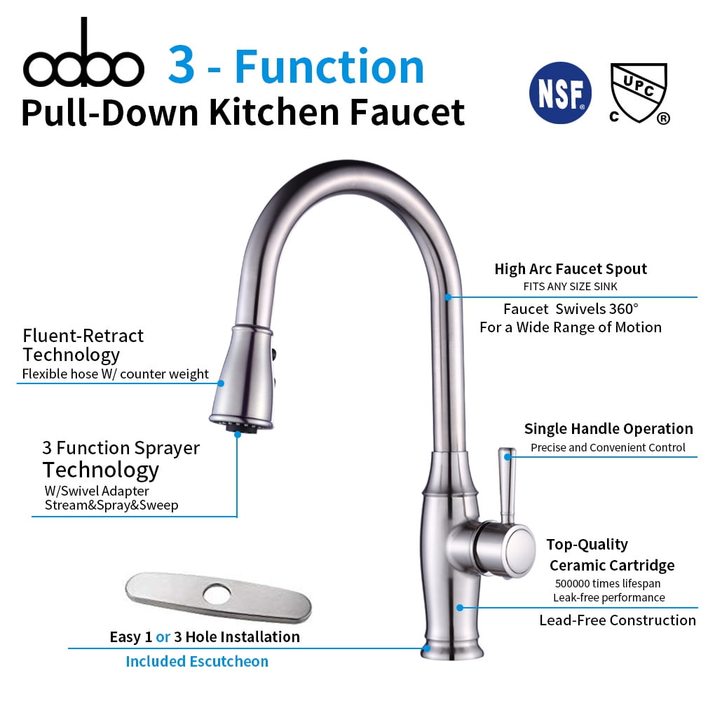 Kepooman 8405 Kitchen Faucet, Bathroom Single Handle High Arc Pull out Faucet for Home, Pull Down Single Level Stainless Steel Kepooman 8405 Kitchen Faucet, Bathroom Single Handle High Arc Pull out Faucet for Home, Pull Down Single Level Stainless Steel