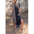 thumbnail image 1 of Women's Black Contrast Solid Leopard Short Sleeve T-shirt Dress with Slits, 1 of 28