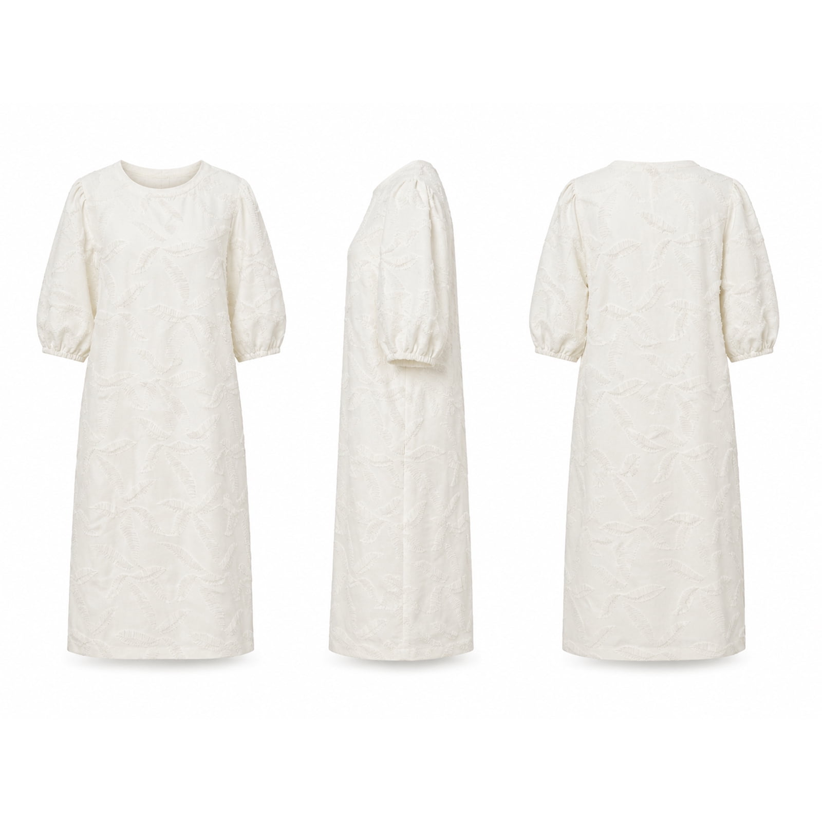 Alvantor Women's Puff Sleeve Jacquard Shift Dress, White