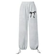 thumbnail image 4 of Girls Wide Straight Leg Loose Jogger Sweatpants Elastic Waist Drawstring Jogger Pants Cute Bow Printed Sports Pants with Pockets, Light Gray 10-11Y, 4 of 4
