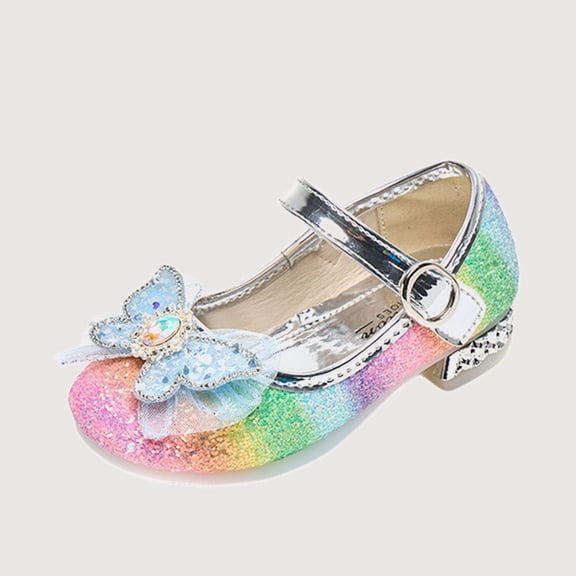 Gyujnb Girls Rhinestone Mary Jane Shoes Soft Sole Party Footwear, Adjustable Buckle Strap Closed Toe Low Heel Dress Shoes (Little Girls, Big Girls),5-5.5 Years