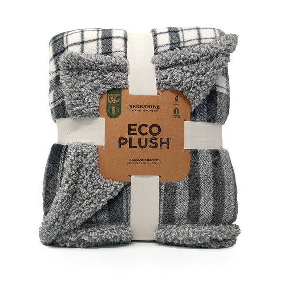 Berkshire Blanket Gray, White, Multi-Color Plaid Sherpa, Velvet Plush Reversible Bed Blanket Twin