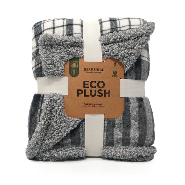 Berkshire Blanket Gray, White, Multicolor Plaid Sherpa, Velvet Plush Reversible Bed Blanket