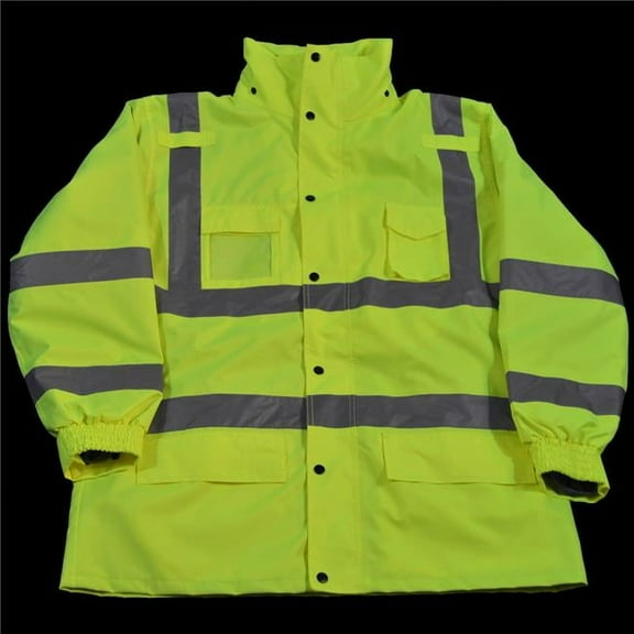 Petra Roc LPJ3IN1-C3-3X Rain Parka Jacket Waterproof Lime 300D Oxford with Pu Coating Ansi-Isea Class 3, 3-In-1 with Removable Independent Thermal Fleece Jacket, 3XL