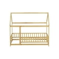 thumbnail image 6 of Twin Size Floor Bed with Roof and Fence, Wood House Bed Frame for Bedroom, Easy Assemble, No Box Spring Needed, Natural, 6 of 8