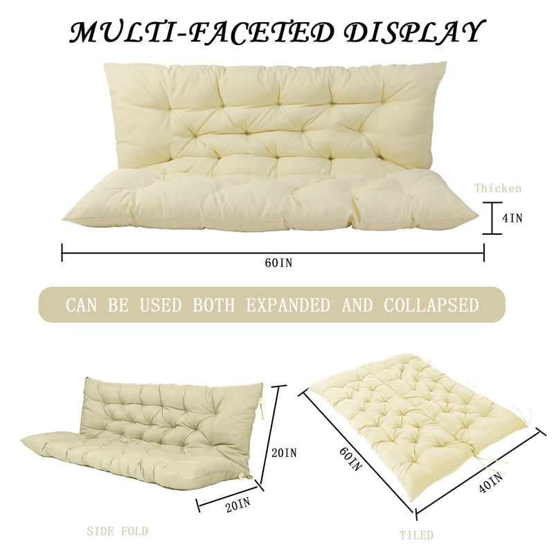 Outdoor Cushions for Patio Furniture, 4" Thick Waterproof Porch Swing Cushions Replacement with Backrest, 2-3 Seater Bench Cushion（Beige white,40*60in）
