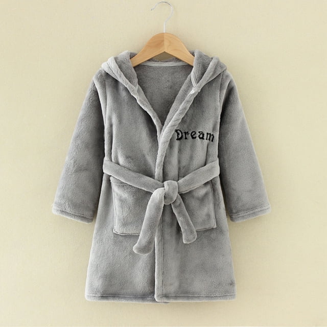 LSLJS Peignoir à Capuchon Unisexe pour Bébé, Pyjama en Flanelle pour Enfants, Robe de Chambre pour Garçons et Filles, Peignoir pour Enfants ( 3-4 Ans, Gris )