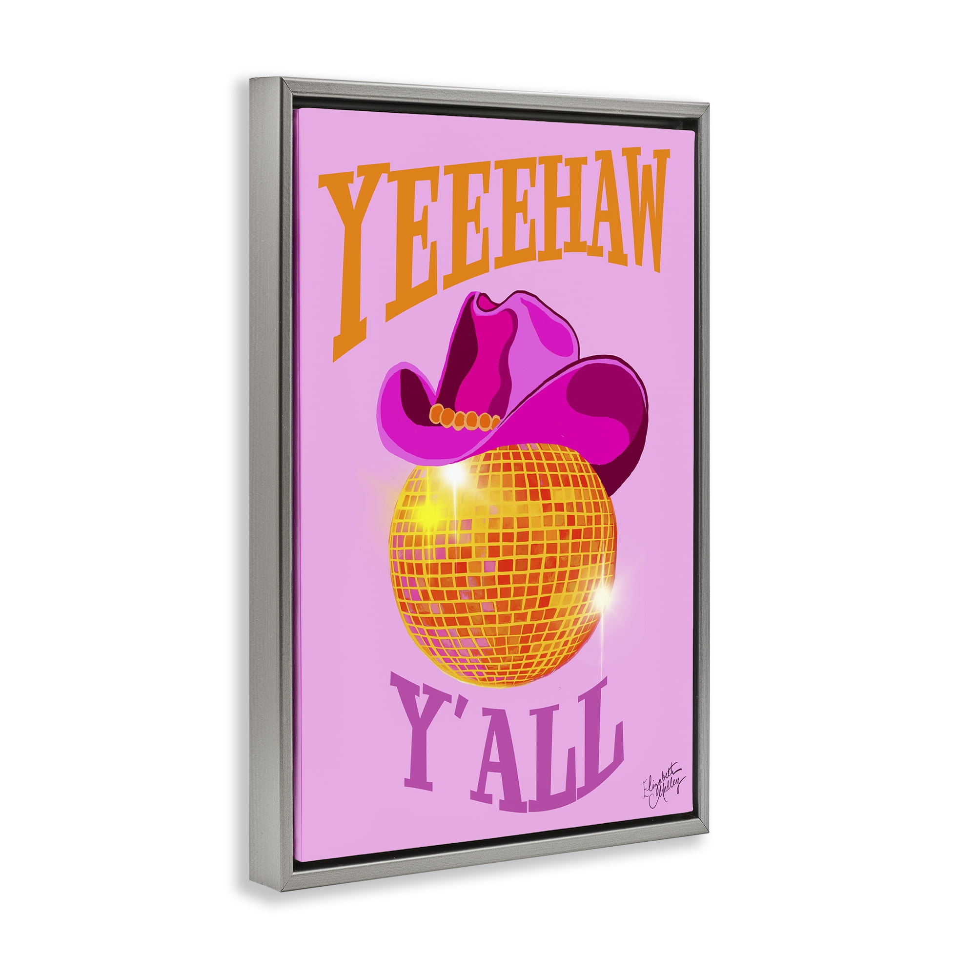 Stupell Industries Yeehaw Y'all Disco Cowboy Entertainment Painting Gray Floater Framed Canvas Art Print Wall Art, 17 x 25