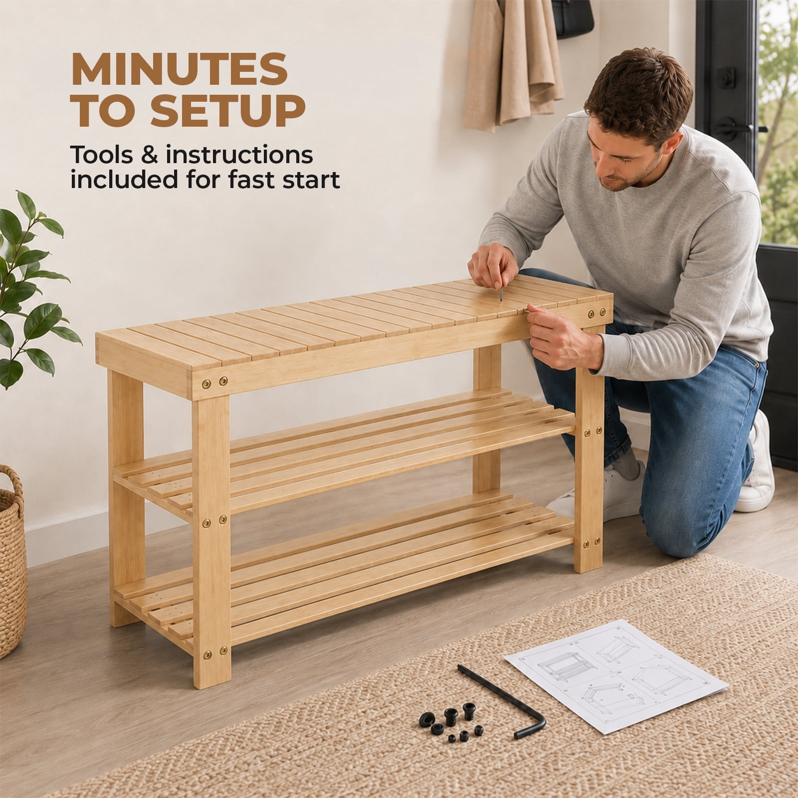 Alvantor 3 Tier Shoe Rack Bench, Shoe Storage Organizer, Entryway Bench, Perfect for Shoe Cubby, Bathroom Bench, Entryway Organizer, Hallway