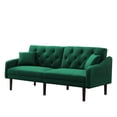 thumbnail image 2 of Modern Futon Sofa Bed, Convertible Folding Velvet Sofa Bed with Rubber Wood Legs, 2 Pillows, Mid Century Sofa Recliner Couch, Living Room Furniture Futon Couch for Small Space, Green, Q17871, 2 of 10