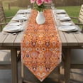 thumbnail image 6 of Boho Orange Table Runner Linen Burlap Table Runner 108 Inches Long Country Style Bohemian Floral Retro Tribal Dresser Scarves for Kitchen Island Coffee Dining Party Wedding Holiday Decor 13"x108", 6 of 8