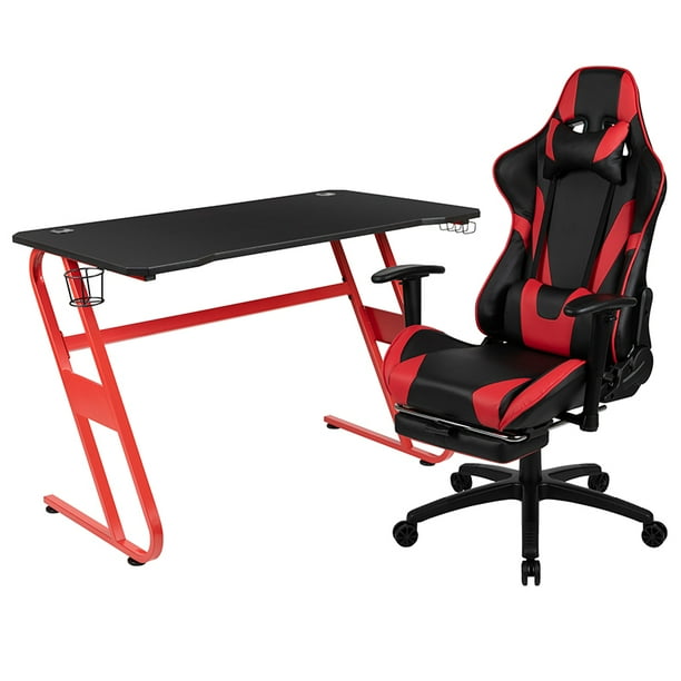Flash Furniture Red Gaming Desk and Red/Black Footrest Reclining Gaming