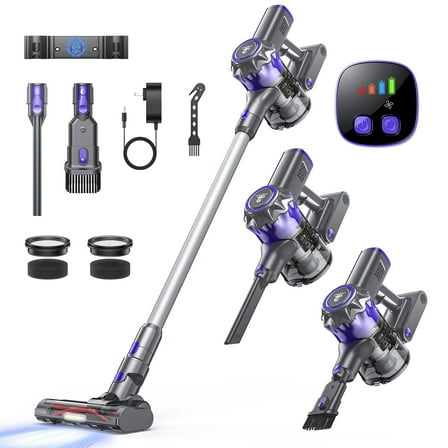 Lazyswan Cordless Vacuum 28000Pa 45min Runtime Lightweight Stick Vacuum for Carpet, Hardwood, Pet Hair - HEPA, Wall Mount Included
