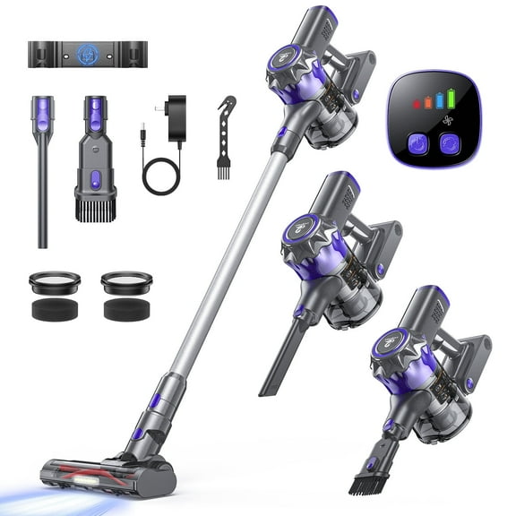 Lazyswan Cordless Vacuum 28000Pa 45min Runtime Lightweight Stick Vacuum for Carpet, Hardwood, Pet Hair - HEPA, Wall Mount Included