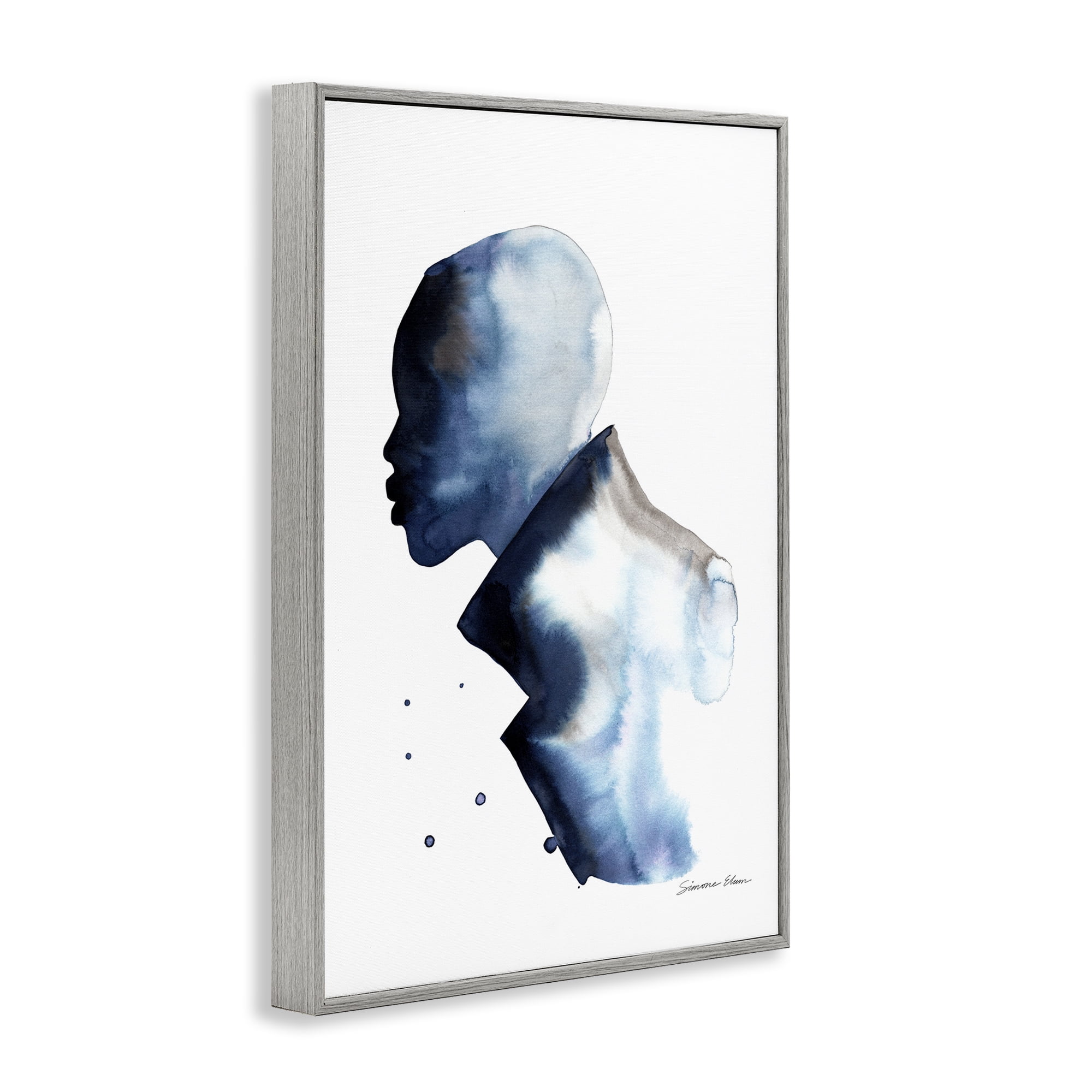 Stupell Industries Feeling Blue Portrait Silhouette Gray Framed Giclee Art, design by Simone Elum