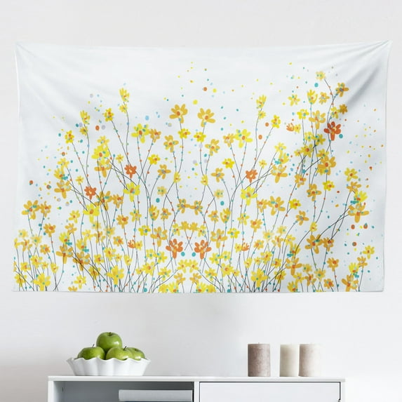 Daffodil Tapestry, Digital Watercolors Paint of Daffodils Bouquet Called Jonquils in England Lily, Fabric Wall Hanging Decor for Bedroom Living Room Dorm, 2 Sizes, Yellow Green, by Ambesonne
