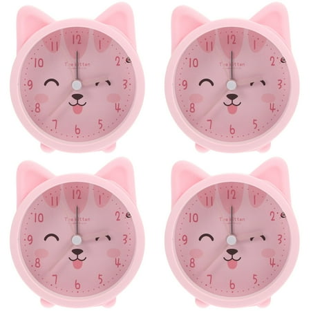 4pcs Cute Animal Cat Alarm Clock Silent Non Ticking Silicone Clock Night Light Travel Clock